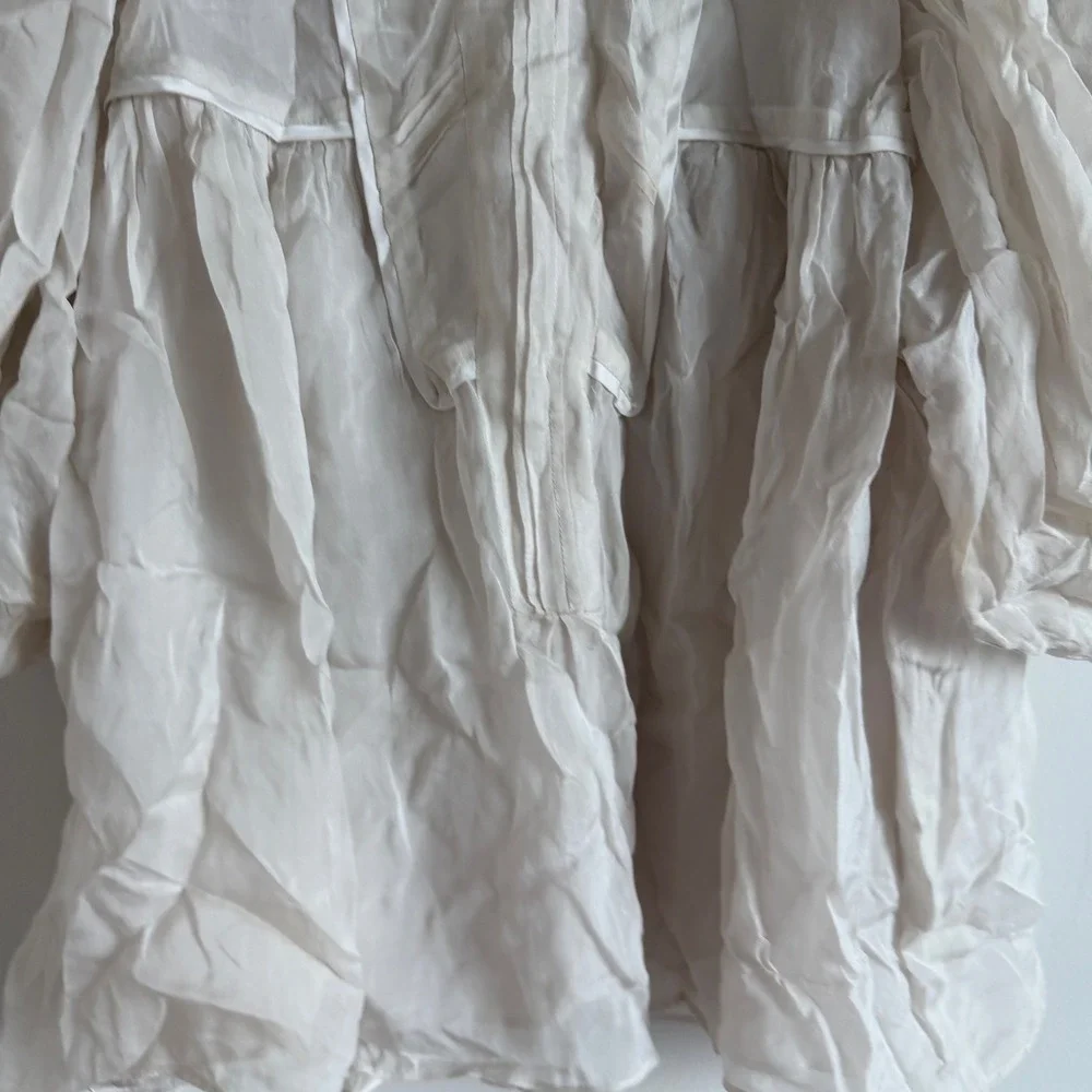 Women's Zara Silk Cream Flowy Fit‎ High Neck Top
